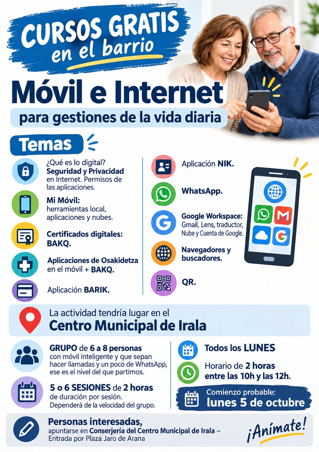 Cartel curso móvil e internet Irala